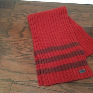 Coach red & burgandy wool ribbed scarf 68”x 10”